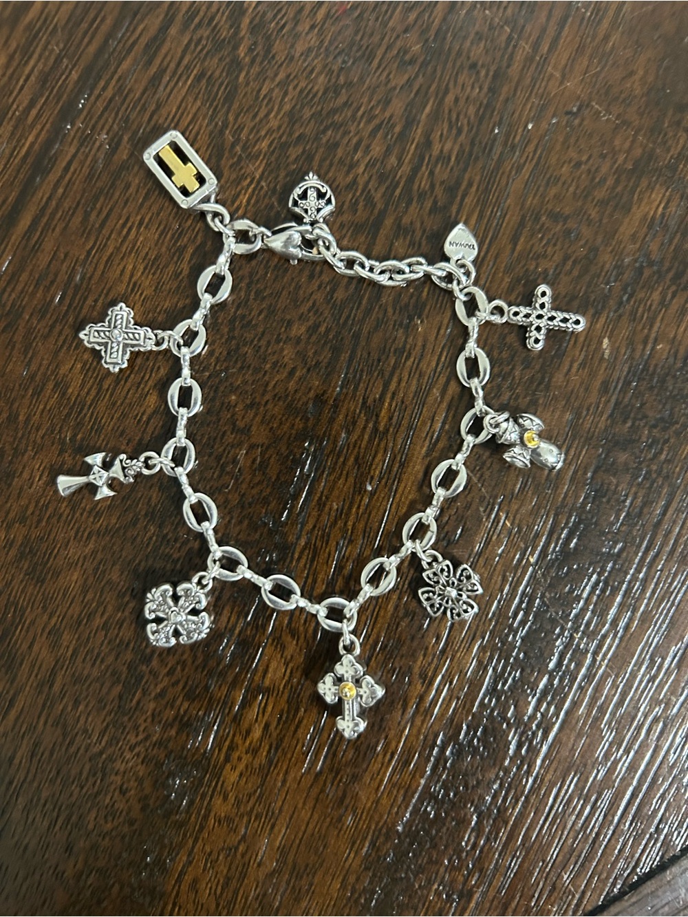 BRIGHTON Two Tone Eternity Cross Charm Bracelet 7" to 8" - Picture 2 of 2